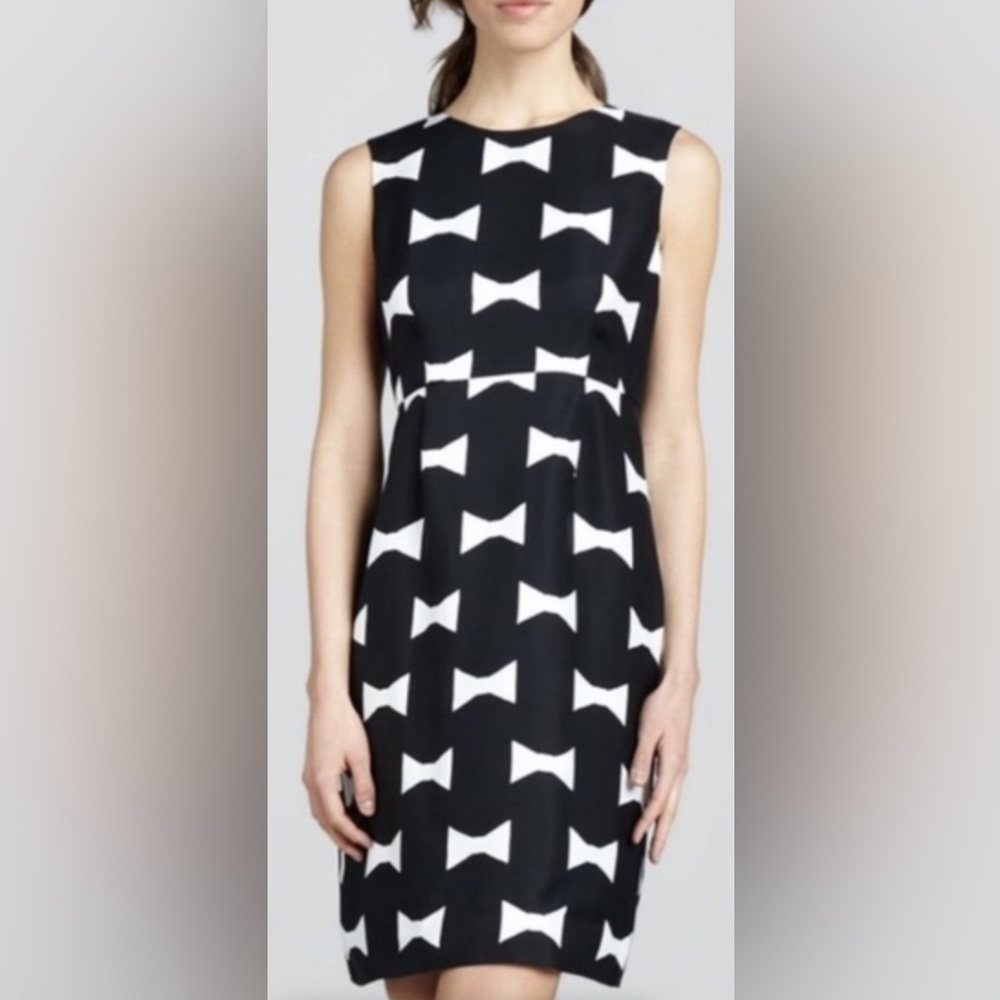 Kate Spade Women’s Cora Bow AOP Midi Shift Dress Viscose Black White Size 12